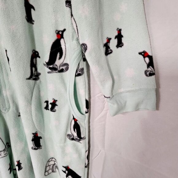 Nick & Nora Mint Green Polka-dots & Winter Penguins One Piece Zip Front Pajamas - Picture 15 of 15